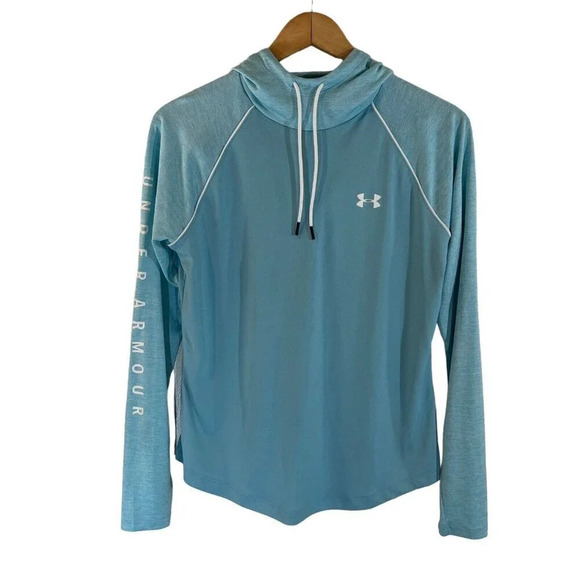 Under Armour Turquoise Hoodie Medium Sleeve Logo Drawstrings Athletic Gym Top - Picture 1 of 8